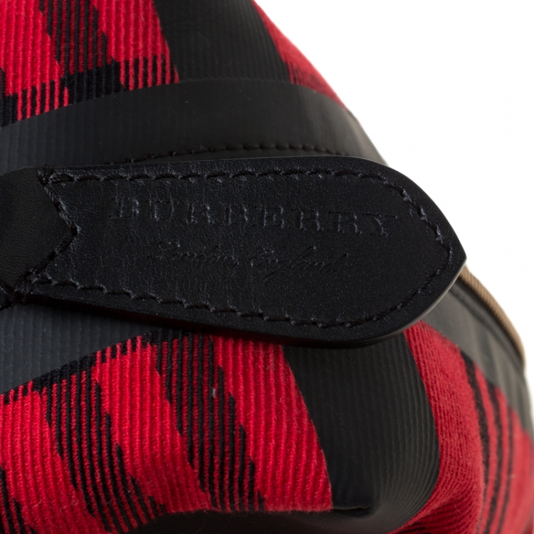 Pre Owned Burberry Military Red Check Canvas Washbag Pouch