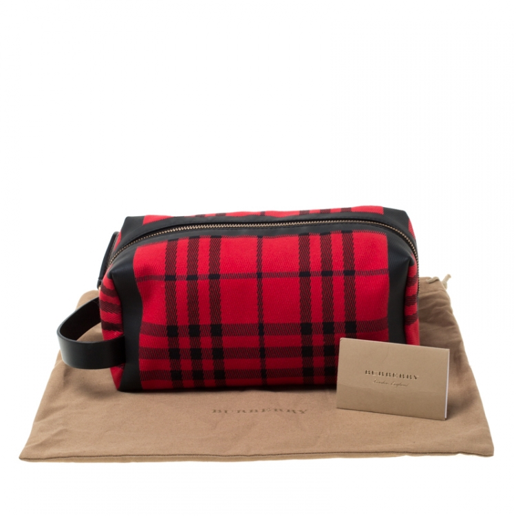 Pre Owned Burberry Military Red Check Canvas Washbag Pouch