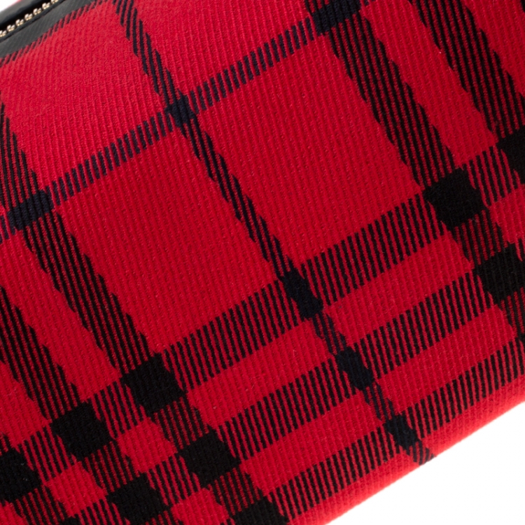 Pre Owned Burberry Military Red Check Canvas Washbag Pouch