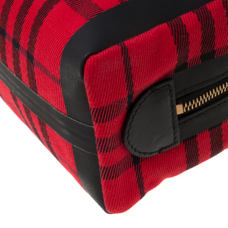 Pre Owned Burberry Military Red Check Canvas Washbag Pouch