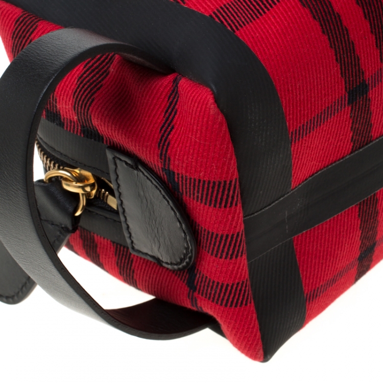 Pre Owned Burberry Military Red Check Canvas Washbag Pouch