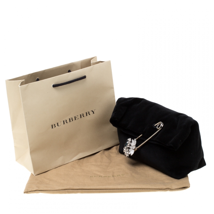 Pre Owned Burberry Black Velvet Crystal Embellished Pin Clutch