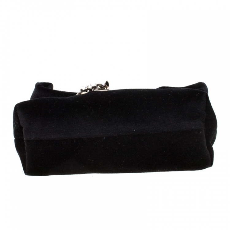 Pre Owned Burberry Black Velvet Crystal Embellished Pin Clutch