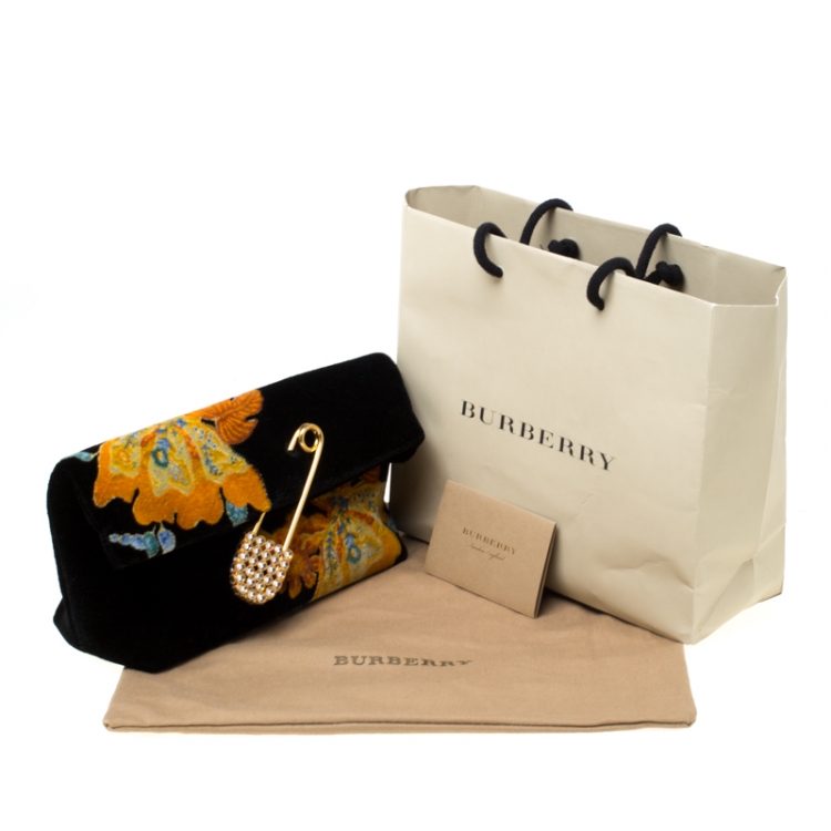 Pre Owned Burberry Multicolor Floral Print Velvet Crystal Embellished Pin Clutch
