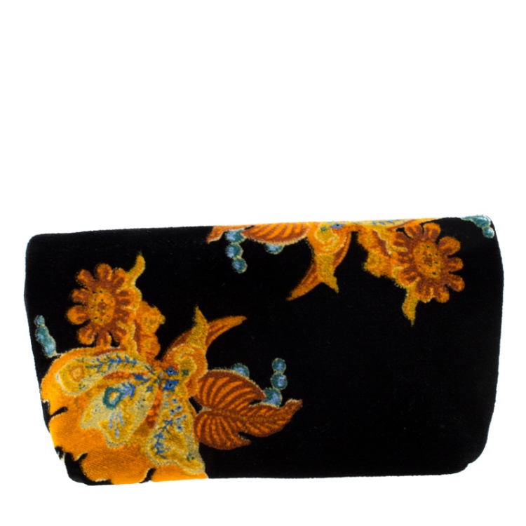 Pre Owned Burberry Multicolor Floral Print Velvet Crystal Embellished Pin Clutch
