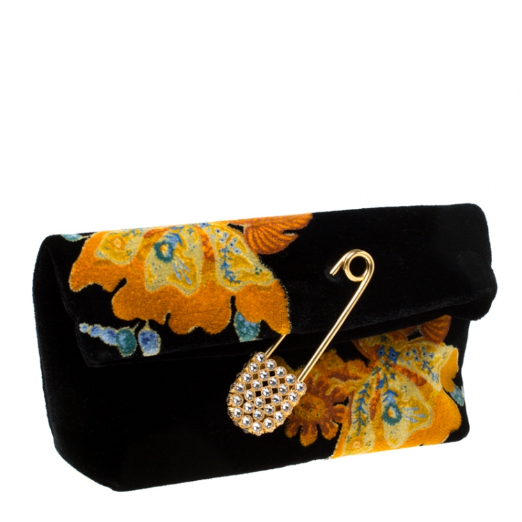 Pre Owned Burberry Multicolor Floral Print Velvet Crystal Embellished Pin Clutch