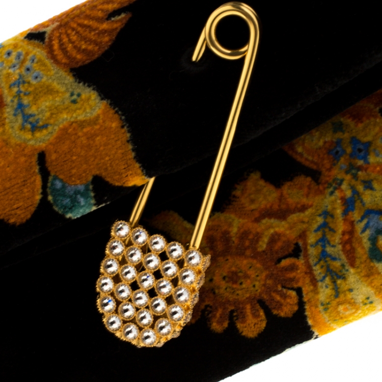 Pre Owned Burberry Multicolor Floral Print Velvet Crystal Embellished Pin Clutch