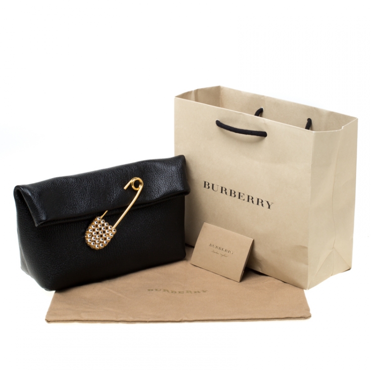 Pre Owned Burberry Black Leather Crystal Embellished Pin Clutch