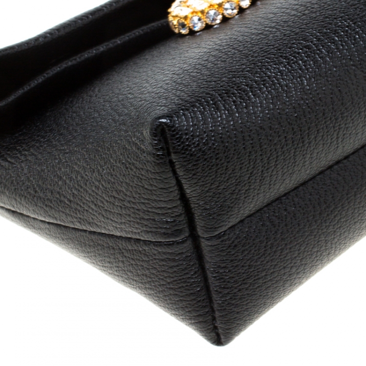 Pre Owned Burberry Black Leather Crystal Embellished Pin Clutch