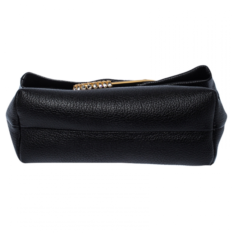 Pre Owned Burberry Black Leather Crystal Embellished Pin Clutch