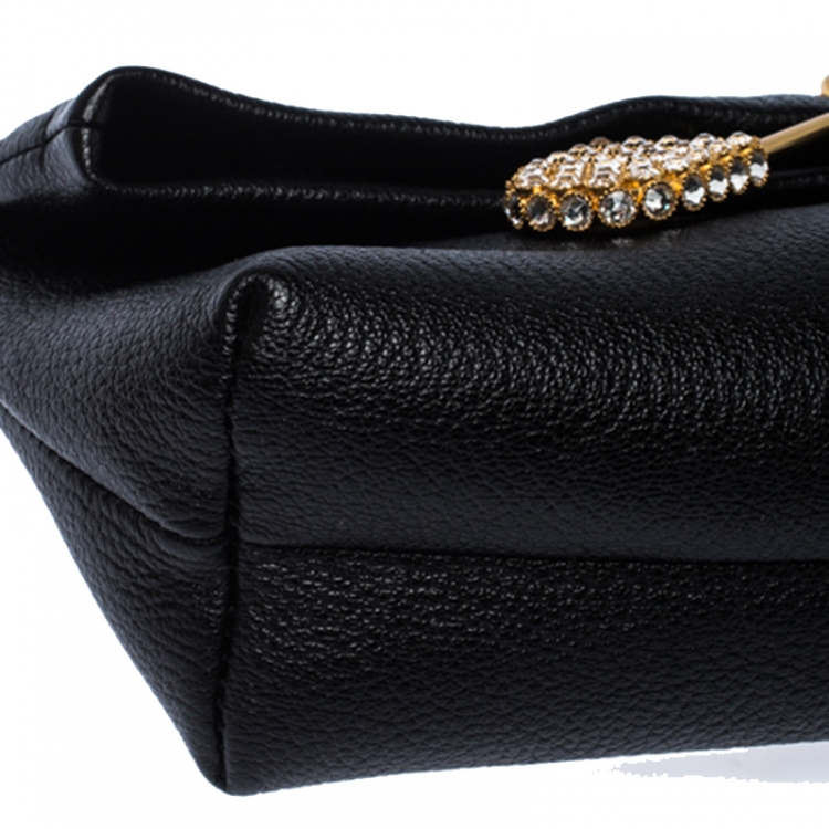Pre Owned Burberry Black Leather Crystal Embellished Pin Clutch