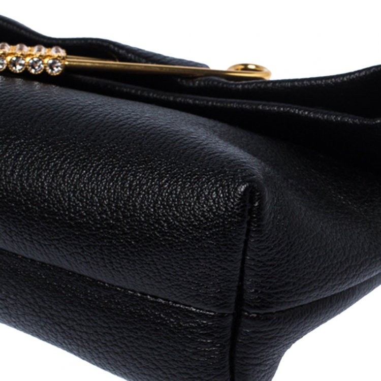 Pre Owned Burberry Black Leather Crystal Embellished Pin Clutch
