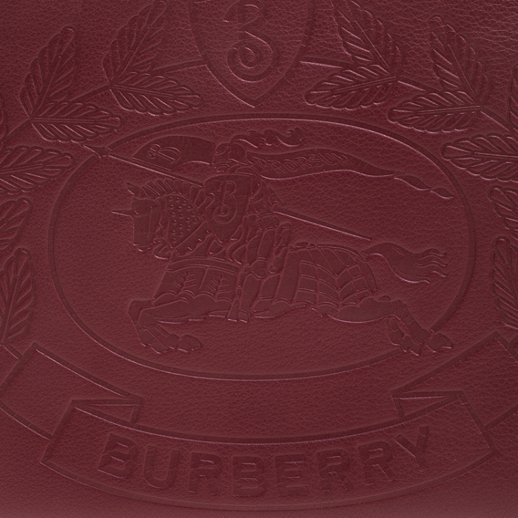 Pre Owned Burberry Maroon Leather Document Wristlet Pouch