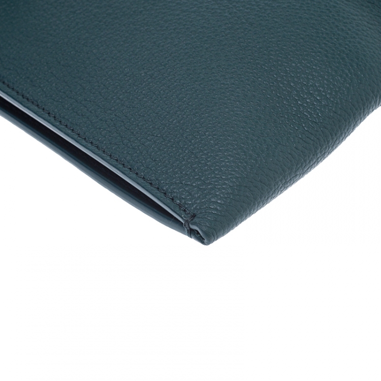 Pre Owned Burberry Dark Green Leather Wristlet Pouch