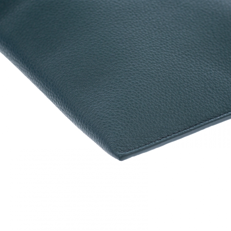 Pre Owned Burberry Dark Green Leather Wristlet Pouch