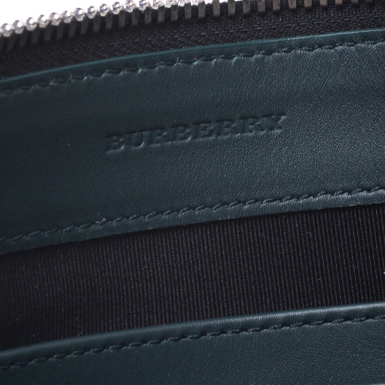 Pre Owned Burberry Dark Green Leather Wristlet Pouch