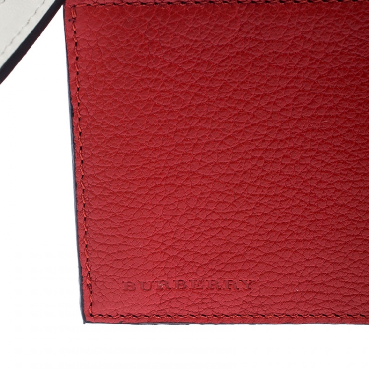 Pre Owned Burberry Red/White Leather Alwyn Zip Card Holder