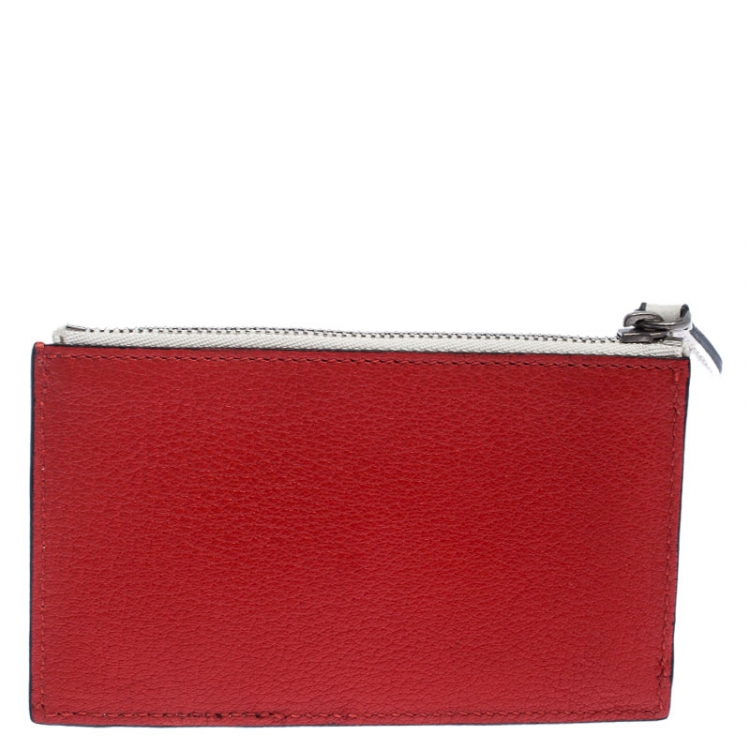 Pre Owned Burberry Red/White Leather Alwyn Zip Card Holder