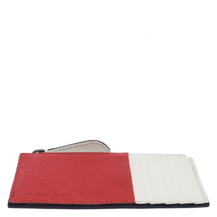 Pre Owned Burberry Red/White Leather Alwyn Zip Card Holder
