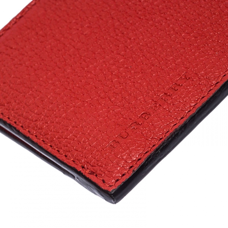 Pre Owned Burberry Red/White Leather Alwyn Zip Card Holder