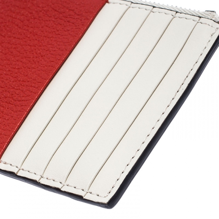 Pre Owned Burberry Red/White Leather Alwyn Zip Card Holder