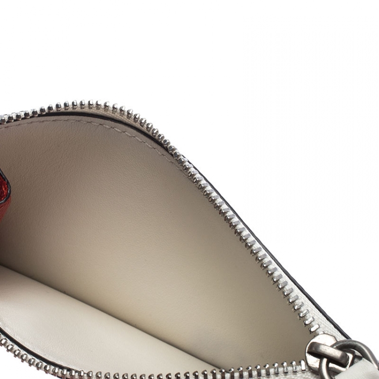 Pre Owned Burberry Red/White Leather Alwyn Zip Card Holder