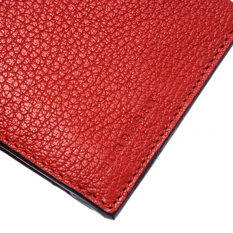 Pre Owned Burberry Red/White Leather Alwyn Zip Card Holder