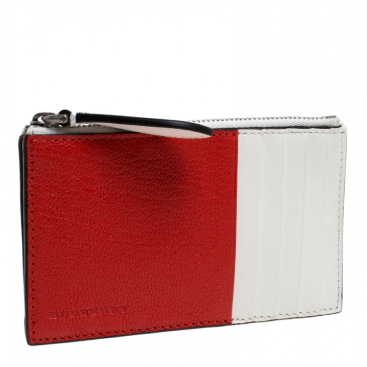 مملوكة مسبقًا Burberry Red/White Leather Alwyn Zip Card Holder