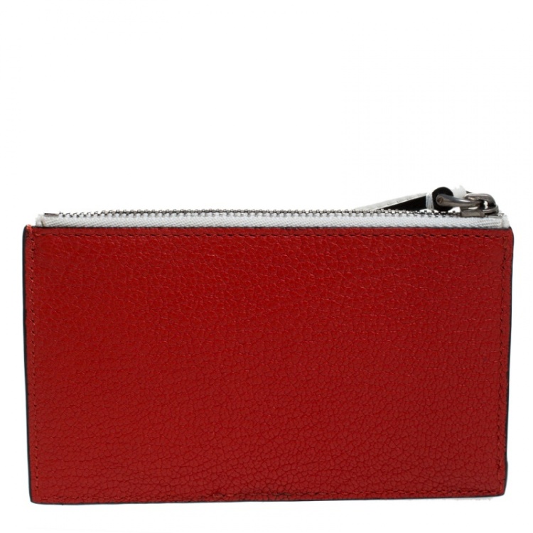 مملوكة مسبقًا Burberry Red/White Leather Alwyn Zip Card Holder