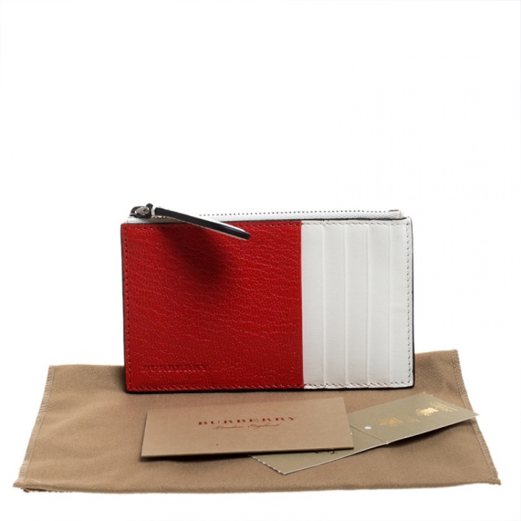 مملوكة مسبقًا Burberry Red/White Leather Alwyn Zip Card Holder