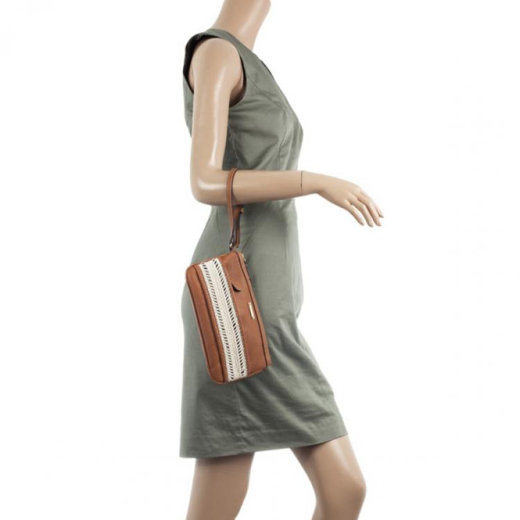 Pre Owned Burberry Calf Leather Rope Webbing Fuller Wristlet