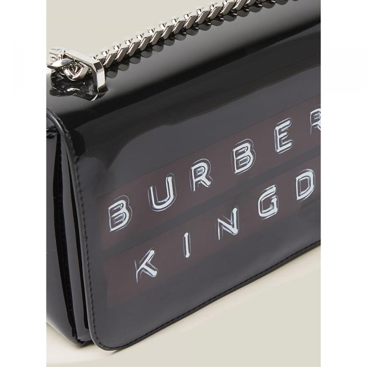 Pre Owned Burberry Black Kingdom Logo Patent Leather Bag