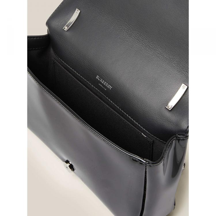 Pre Owned Burberry Black Kingdom Logo Patent Leather Bag