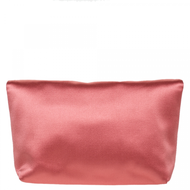 Pre Owned Burberry Coral Orange Satin Crystal Embellished Pin Clutch