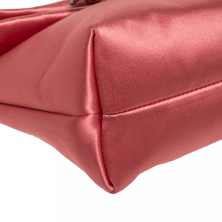 Pre Owned Burberry Coral Orange Satin Crystal Embellished Pin Clutch