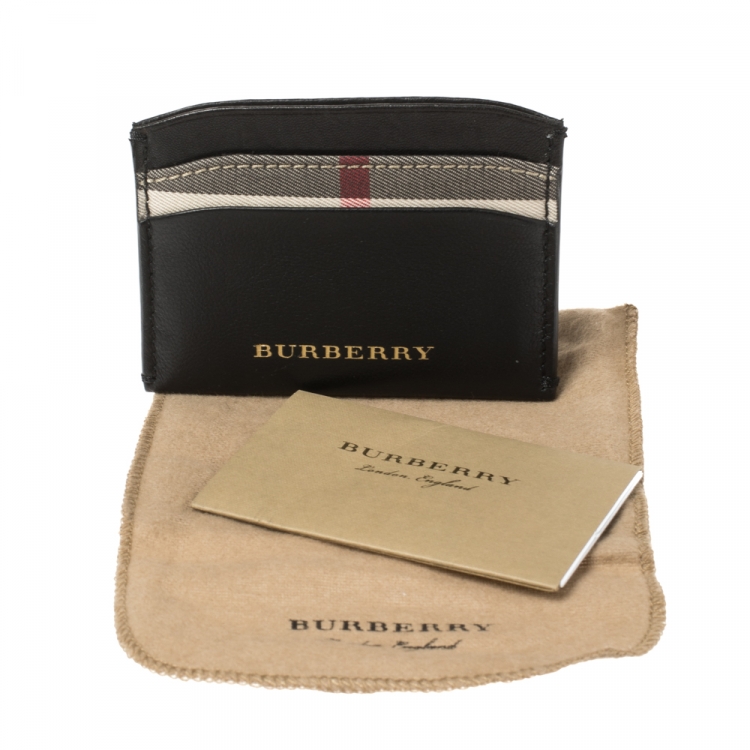 Pre Owned Burberry Black Leather and Check Canvas Izzy Card Holder
