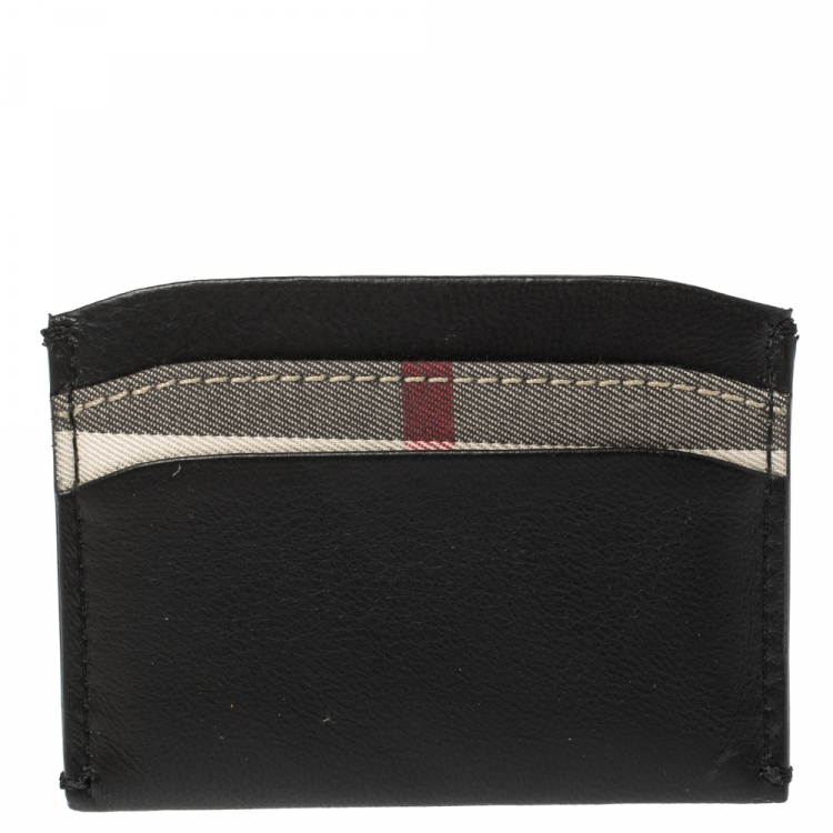 Pre Owned Burberry Black Leather and Check Canvas Izzy Card Holder