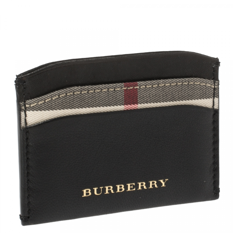 Pre Owned Burberry Black Leather and Check Canvas Izzy Card Holder