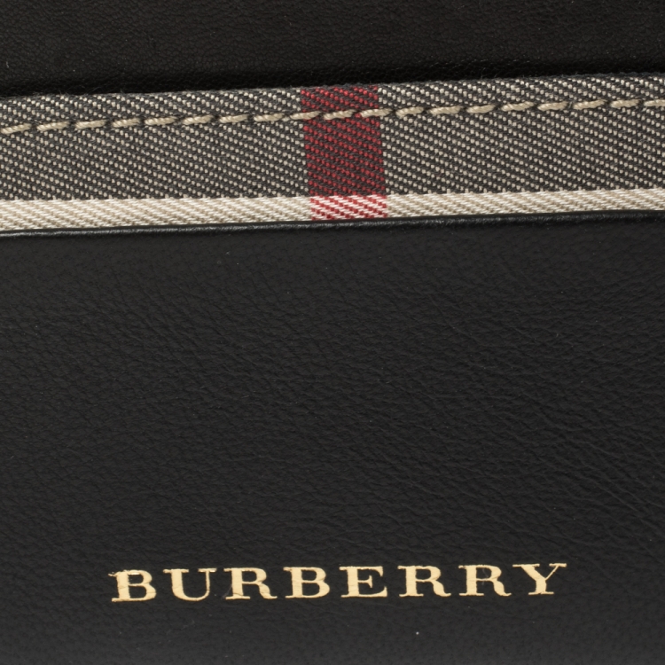 Pre Owned Burberry Black Leather and Check Canvas Izzy Card Holder