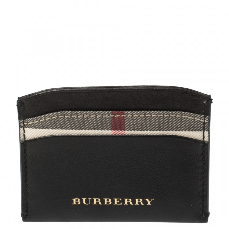 Pre Owned Burberry Black Leather and Check Canvas Izzy Card Holder