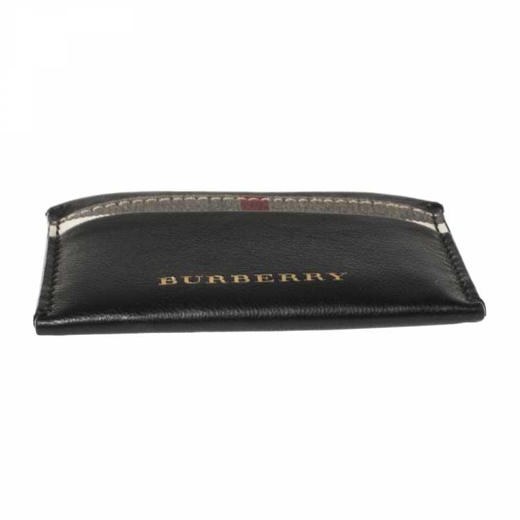 Pre Owned Burberry Black Leather and Check Canvas Izzy Card Holder