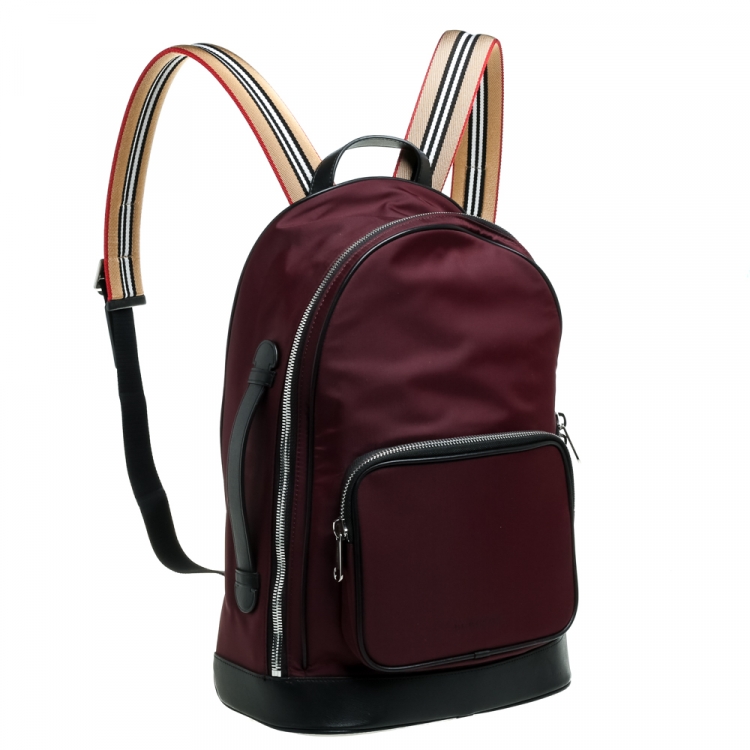 Pre Owned Burberry Burgundy/Black Nylon and Leather Rocco Cay Backpack