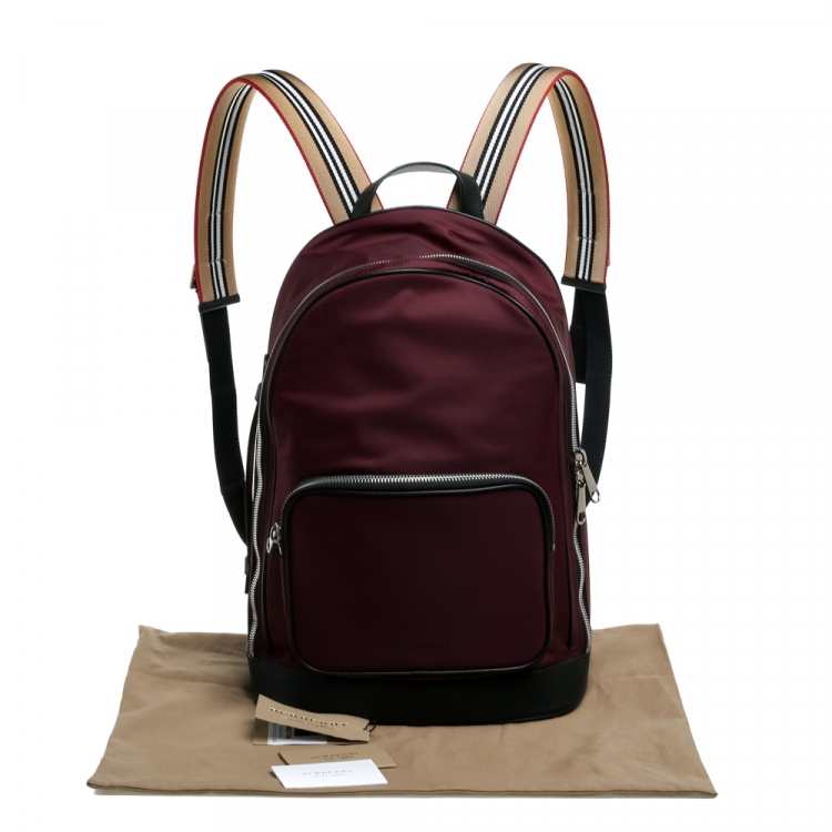 Pre Owned Burberry Burgundy/Black Nylon and Leather Rocco Cay Backpack