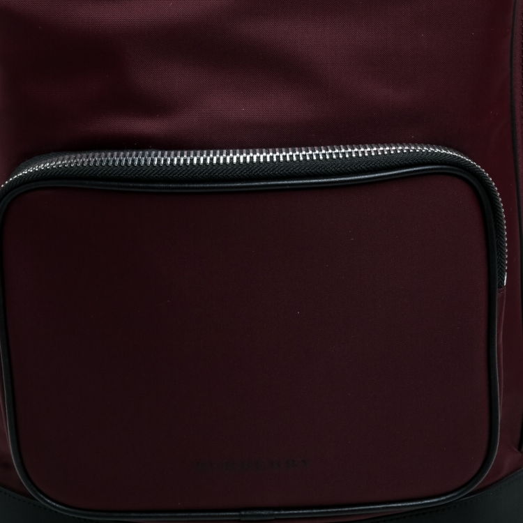 Pre Owned Burberry Burgundy/Black Nylon and Leather Rocco Cay Backpack