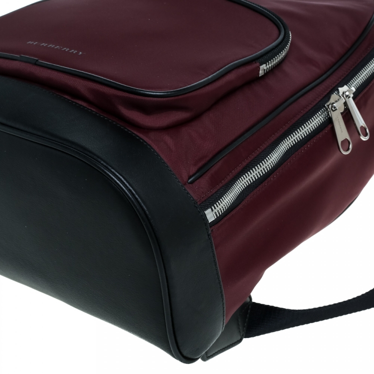 Pre Owned Burberry Burgundy/Black Nylon and Leather Rocco Cay Backpack