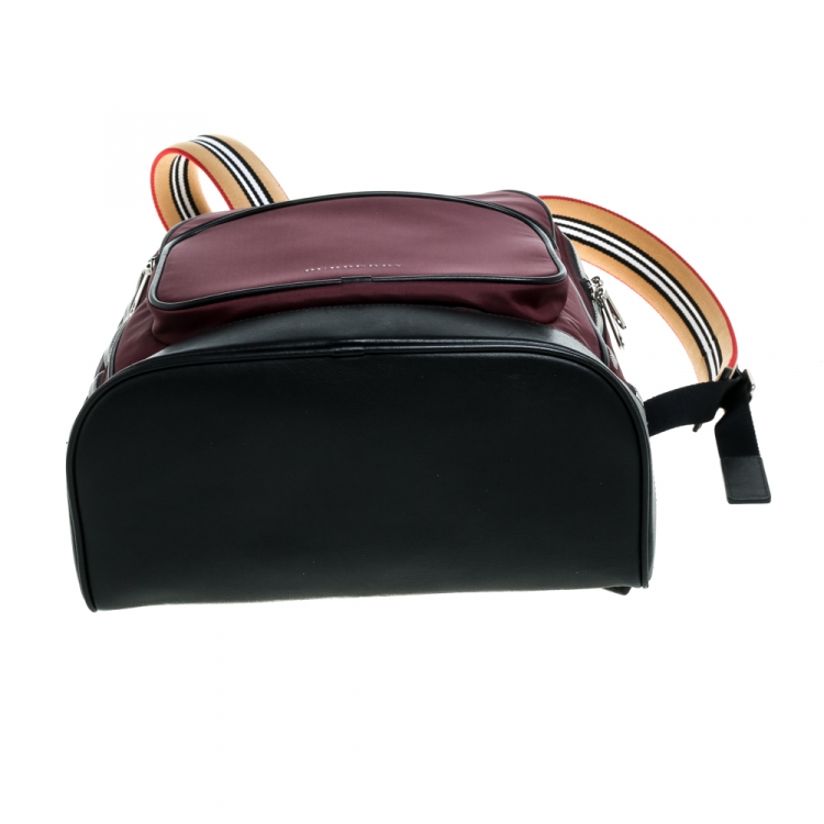 Pre Owned Burberry Burgundy/Black Nylon and Leather Rocco Cay Backpack