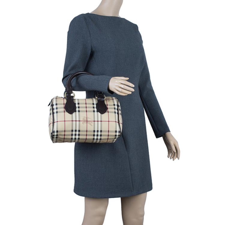 Pre Owned Burberry Beige Classic Check Boston Bag