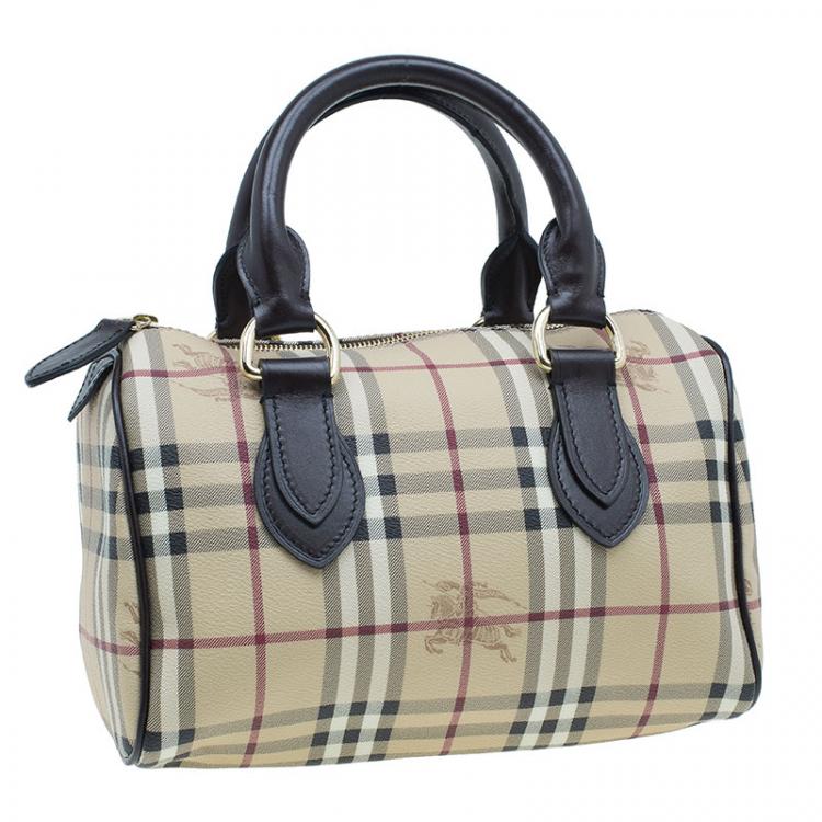 Pre Owned Burberry Beige Classic Check Boston Bag