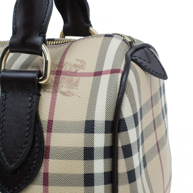 Pre Owned Burberry Beige Classic Check Boston Bag