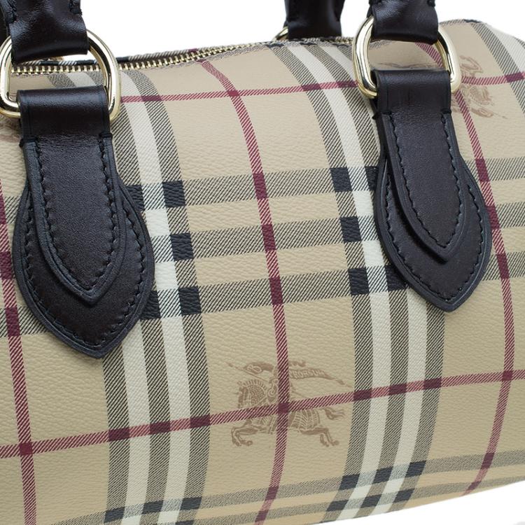 Pre Owned Burberry Beige Classic Check Boston Bag